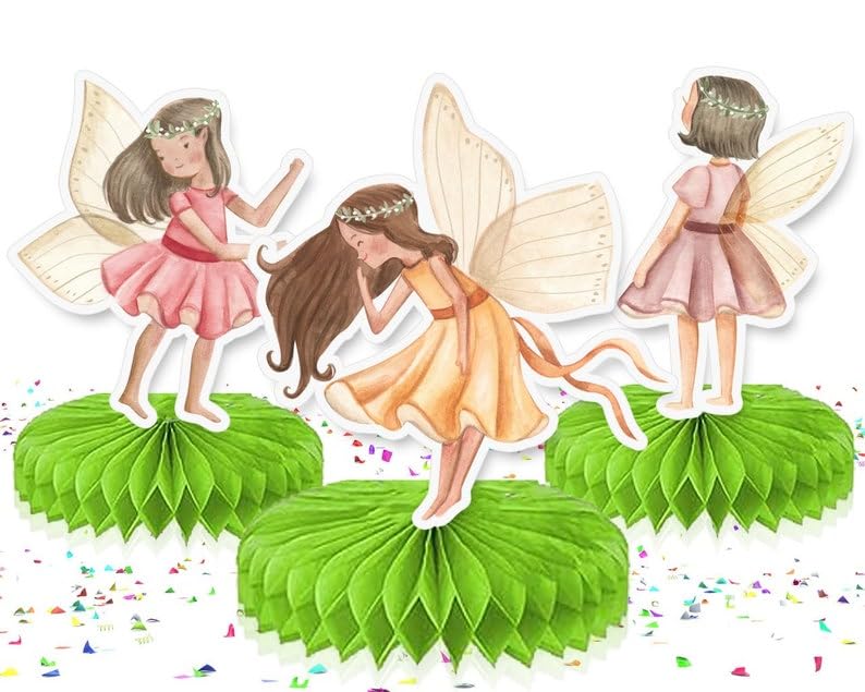 بي سي 5 قطع من القطع المركزية لحفلات أعياد الميلاد على شكل قرص العسل | ديكورات حمام الطفل، ديكورات الحديقة، أغطية طاولات حفلات أعياد الميلاد، الجنيات - Image 1